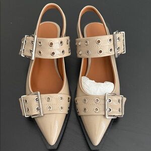 Beige Buckled Women's Slingback Shoes